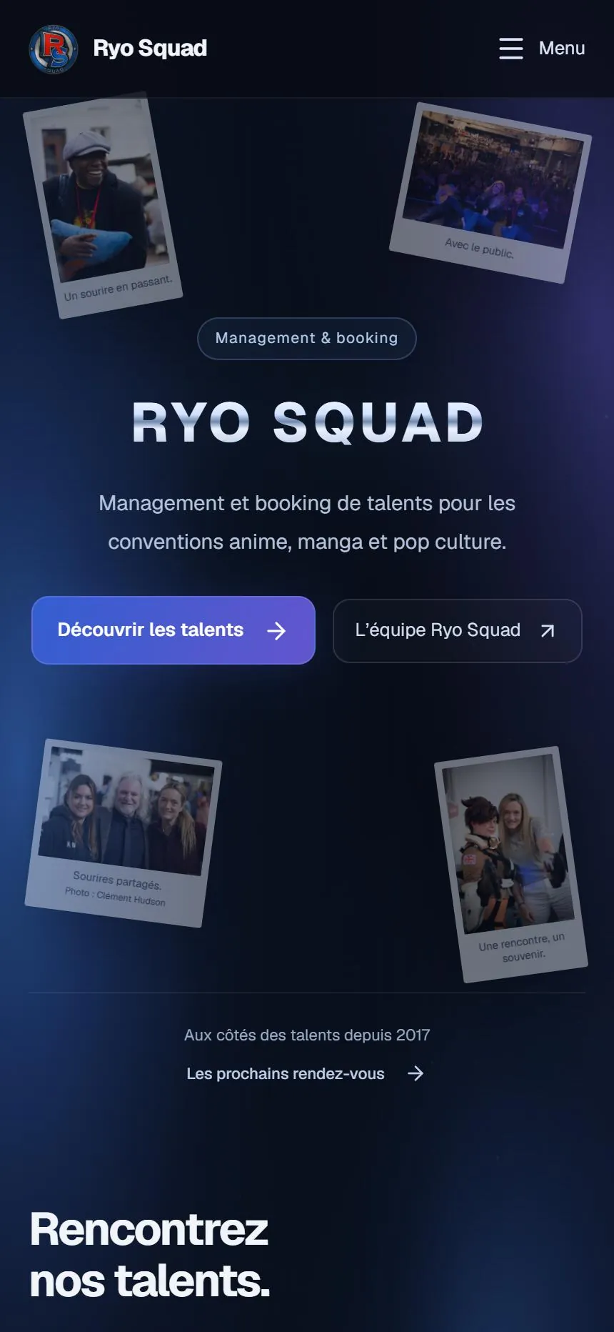 Page d'accueil de ryosquad.com sur mobile